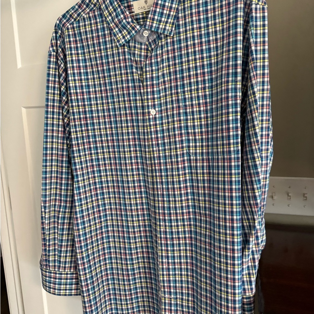 Blue and Green Casual Button Down Shirt with Plaid Pattern